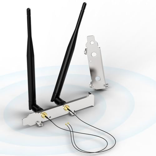 Bingfu Dual Band WiFi Antenna 2.4GHz 5.8GHz 6dBi RP-SMA Male Aerial + RP-SMA Female Extension Pigtail Cable + PCI Slot Cover for M.2 NGFF Intel Wireless Network Card WiFi Adapter Laptop