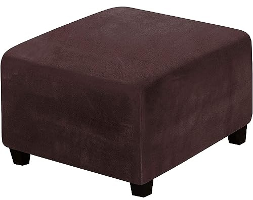 PODAY Square Ottoman Cover, Velvet Stretch Footstool Protector, Storage Stool Sofa Cover, Washable with Elastic Drawstring Dustproof Stirrup Sofa Cover 13-17in Brown