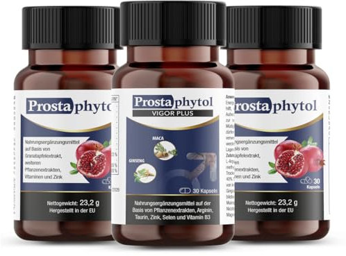 Prostaphytol Pack - Natürliche Nahrungsergänzungsmittel für die Prostata und die männliche Gesundheit | 2 Prostaphytol + 1 Prostaphytol Vigor Plus | Pflanzenextrakte und Vitamine | 90 Kapseln