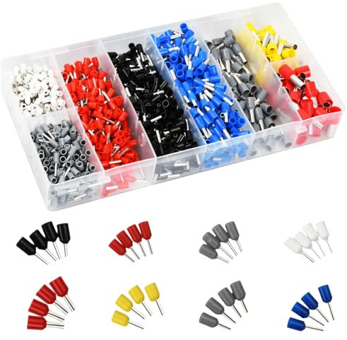 1200 Piezas Terminales Eléctricos, Punteras Electricas, Conectores de Crimpado, Terminales Cables Electricos Aislados para Prensado de Bricolaje e Industrial