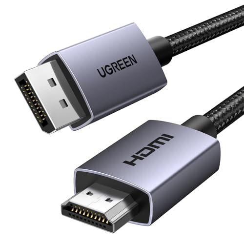 UGREEN 4K Displayport to HDMI Cable 9.9FT Uni-Directional Braided DP to HDMI Lead Aluminium Male to Male Multi-Screen Gaming Compatible with Monitor, Projector, HDTV, Dell Laptop, HP, AMD, NVIDIA (3M)