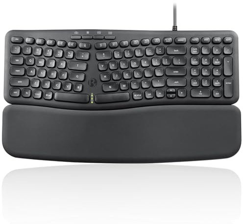 Perixx PERIBOARD-536B US, Teclado USB Compacto con Cable ergonómico - 16,34 x 5,71 x 1,61 Pulgadas Dimensión - Build-in Number Pad - Desmontable Wrist Rest - Silent Typing - Negro