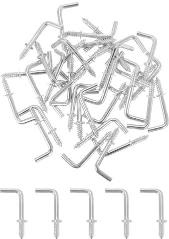QUARKZMAN 40 Stück L-Form Schraubhaken, 9×25mm L-Förmige Rechtwinklige Hakenschrauben aus Kohlenstoffstahl, Silber
