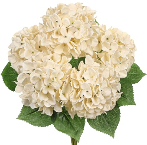 Hollyone blekgula hortensior bukett konstgjorda blommor, stora falska hortensior bukett fusksilkesblommor för heminredning, blomsterarrangemang, bröllop, blombuketter, vardagsrumsdekorationer