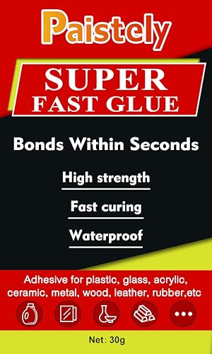 Super Fast Glue All Purpose, Strong Adhesive for Everything, Waterproof and Heat-Resistant, Superglue for Plastic, Glass, Vinyl, Acrylic, PVC, Metal, etc (Super Fast Glue)