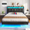 Brinlawb Polsterbett 140x200 cm Schwebebett mit LED-Beleuchtung, Kopfteil und Ladestation(2 AC-Steckdosen, 2 USB-Anschlüsse), Bett 140x200 mit Stauraum, Modern Doppelbett mit lattenrost, Schwarz PU