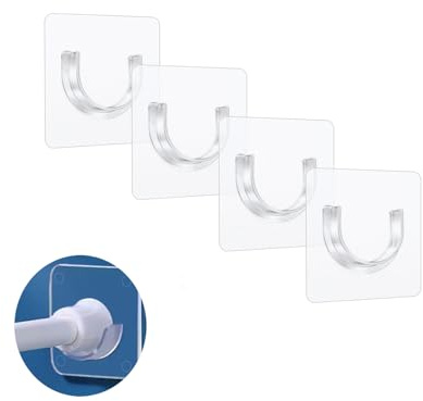 Yeenano Soporte Barra Cortina Sin Taladrar,4 Piezas Gancho Autoadhesivo Cortinas,Soportes Adhesivos Transparente,Barras de Ganchos Autoadhesiva para Hogar,Sala de Estar,Baño,Guardarropa Accesorios