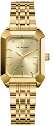GOLDEN HOUR Damenuhr Gold Rechteckige Armbanduhr aus Edelstahl & Wasserdicht Elegante Damenuhren als Geschenk für Damen Frauen Mama Freundin zum Jahrestag Valentinstag Geburtstag