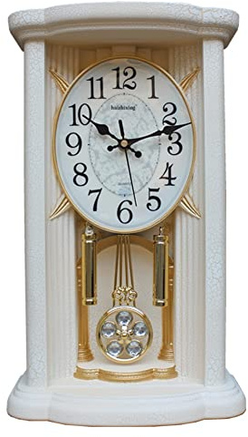 NSTVVEE Horloge de cheminée Rustique Vintage à Pendule, Horloge Murale Antique avec Pendule oscillant, Horloge de cheminée pour Salon, Cuisine, Bureau et étagère (Blanc)