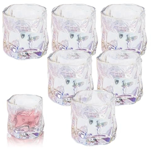 Lot de 6 verres à whisky irréguliers en cristal - 200 ml - Verres à café glacé - Verres à cocktail - Verres à eau - Pour jus, limonades, cocktails, thés (multicolore)