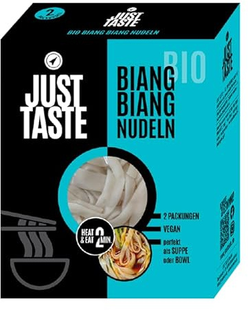 JUST TASTE – Bio Biang Biang Nudeln – Authentisch Chinesisch & Vegan – Extragroß & Aromatisch – Ideal für Würzige Saucen & Bowls – 300g (10er Pack)