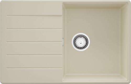 PRIMAGRAN Evier Cuisine en Granit Beige 78x50cm, Lavabo 1 bac + Kit de Vidage, Évier à Encastrer au Meuble 50cm - Copenhague Top S476