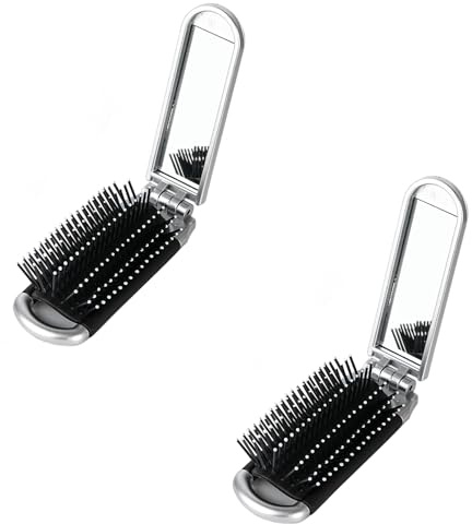 YPYMOD 2 Pezzi Spazzola per Capelli da Viaggio con Mini Specchio, Pieghevoli Spazzola Pettine per Massaggi Strumenti compatti per Lo Styling dei Capelli per Palestra, Viaggi, Borsa, Nuoto(Argento)