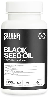 SUNNA SUPPLEMENTS Black Seed Oil Softgels – Cold-Pressed Black Seed Capsules with Thymoquinone | Halal, Non-GMO | 60 Softgels