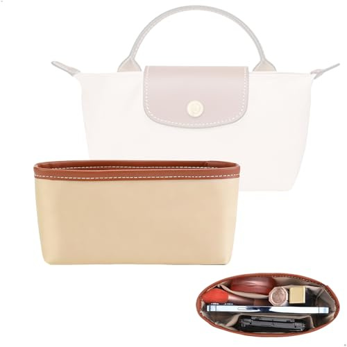 xyuayamz Organizador Bolsos, Organizador de Bolsos de Mujer, Acabado Satinado Organizador de Bolso, Diseñado para Organizar El Interior de Bolsos Pequeños, Cuenta Con Dos Bolsillos Separados, Beige