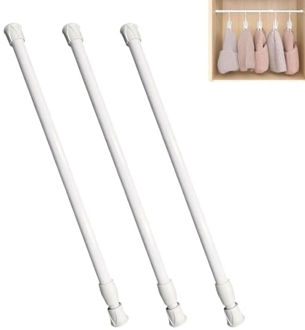 EUYKQNOI Bacchette per Tende a Vetro 3 Pezzi, Bastone Tenda a Pressione Antiscivolo Estensibile 30-50 cm, Asta Telescopica Senza Forare per Finestre Armadio Dispensa Guardaroba