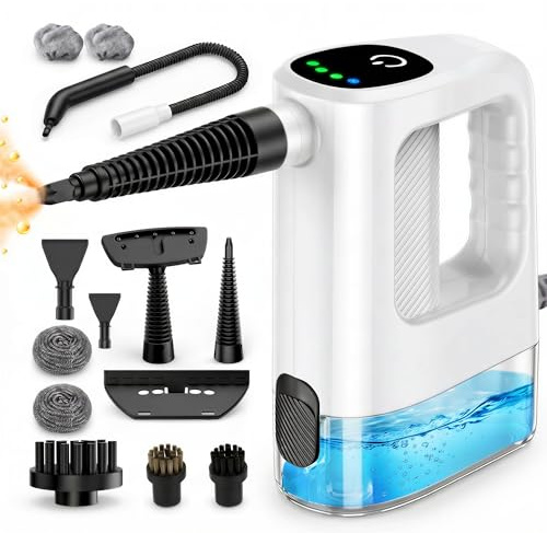 Handheld Steam Cleaner, 400ml Portable Steam Cleaner, 1200W High Pressure 3-Level Adjustable Handle with 12 Accessories & Child Lock, Multi-Surface for Kitchen, Carpet, Upholstery, Floor, Window