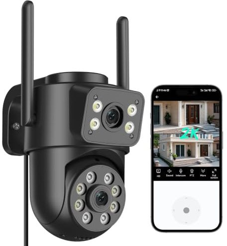 Reobiux 2K Camera Surveillance WiFi Exterieure avec Double Objectif, 1 Pack | Vision Nocturne Couleur, Détection Humaine Intelligent, Audio Bidirectionnel, Étanche IP66, Résolution HD, Technologie PTZ