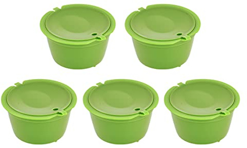 BAFOVY Återanvändbar Kaffekapsel, 5-pack 50 Ml Kaffefilterkopp i ABS och 304 Rostfritt Stål, med Sked, Påfyllningsbar Kapselkopp för Melody Genio Mini Me (Grön)