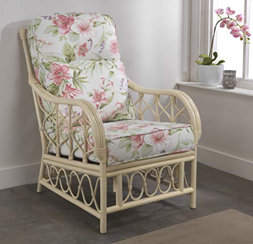 Desser Morley Armchair in Blossom Fabric – Cane Rattan Indoor Conservatory Furniture with UK Manufactured Cushions – Chair Dimensions: H100cm x W67cm x D88cm