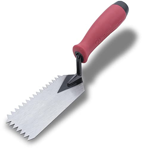 MARSHALLTOWN QLT V Notched Margin Trowel, Flooring and Tiling, Soft Grip Handle, 5 x 2 Inch, MT79