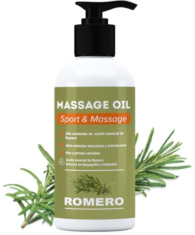 QKnatur - Aceite de ROMERO - Aceite para Masaje con Alto Contenido en Aceite Esencial de Romero y Extractos de Harpagofito y Calendula - Recuperador Muscular (500 ml) Aceite de Romero para Masaje