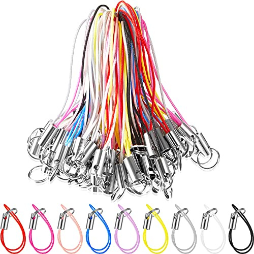 Frienda 200 Pcs Phone Charms Strap Kit, Cell Phone Split Ring Strap, Keychains String, Lariat Lanyard Loop Charms Pendant Clasp for Cell USB Keychains DIY Jewelry Accessories