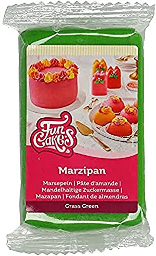 FunCakes Pâte d’amande Grass Green: facile à utiliser, goût délicieux, flexible et lisse, facile à dérouler, fin et ferme, parfait pour la décoration de gâteaux, halal, casher et sans gluten. 250 g.