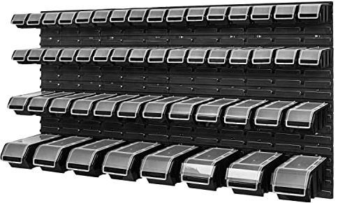 Étagère murale empilable - 1544 x 780 mm - Système de rangement de 52 boîtes avec couvercle - Étagère de rangement - Récipient de rangement - Noir