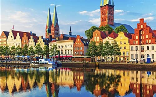Haeran River Lübeck Wasserstraße Stadtbild Sommer Vollbohrer Diy 5D Diamant Malen Nach Zahlen Einzigartige Kits Home Wall Decor Kristall