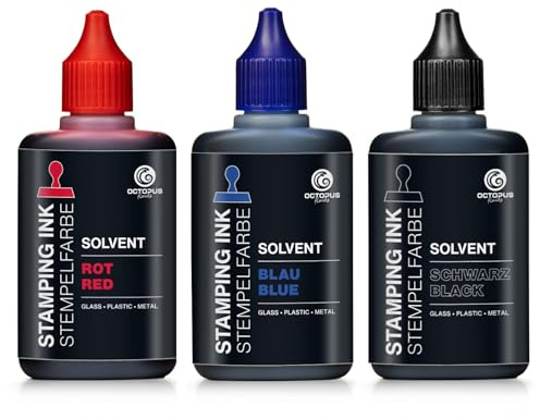 Octopus Solvent stämpelfärg för släta ytor, stämpelbläck, 3 x 50 ml set