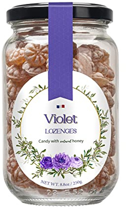Gourmanity Violet Flavor Honey Lozenges Made with Real Honey and Natural Violet Flavor, Luxury French Candy, Great for Soothing your Throat, 8.8oz Jar