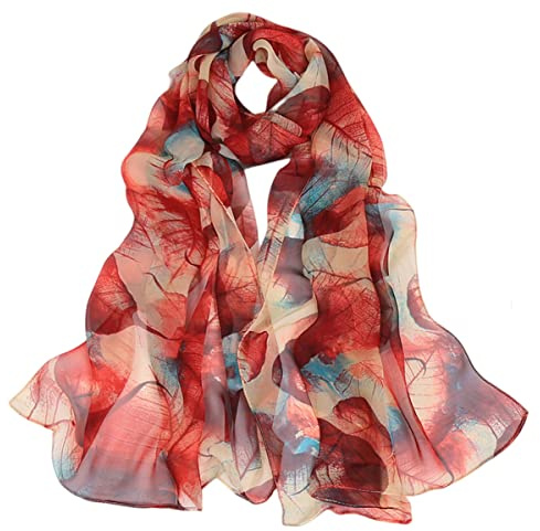 FAIRYGATE Chiffon Scarf for Women Fashion Ladies Floral Leaf Print Oversized Scarves Long Soft Colourful Shawl Wrap Stole for Summer Beach Winter Spring Fall 50033