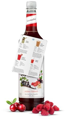 Blue Nile Foods Recipe Card with Grenadine Syrup for Coffee, Cocktails, and Desserts | Sweet Grenadine Monin Coffee Syrup and Recipe Card | 1L Premium Cocktail Bottle