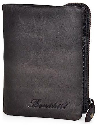Benthill Kleine Geldbörse Echt Leder - Damen Geldbeutel mit RFID Schutz - 6 Kartenfächer - Slim-Wallet inkl. Geschenkbox, Farbe:Grau