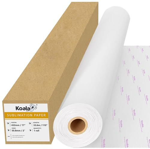 Koala Roll sublimeringspapper 43 cm bredd och 110 fotlängd, 1 rulle 3 tum kärna 105 gsm brett format sublimering värmeöverföringspapper för att anpassa alla gåvor med tomma sublimeringslanka och