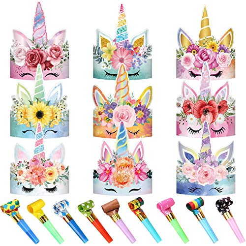 Sonwaha Partyhüte Einhorn 18 Stücke Partyhüte Kindergeburtstag Set,Party Cone Hats Einhorn Geburtstagsdeko für Mädchen Kinder Erwachsene Familienfeiern Einhorn Geburtstag Party