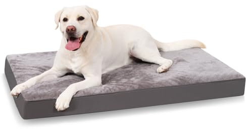 KSIIA Extra Large Dog Bed Washable, XL Orthopedic Crate Dog Beds with Waterproof Removable Cover, Big Flat Dog Mattress Non skid Bottom, Pet Beds for Dogs, Grey, 104x68x8cm