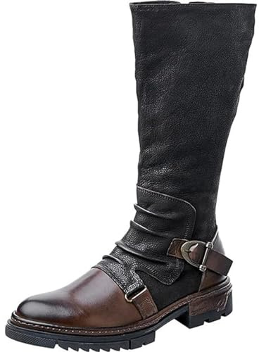 DJFOG Bottes Hautes pour Hommes, Chaussures en Cuir médiévales, Bottes d'équitation Gothiques rétro avec Boucle en métal, Chaussures Multi-Tailles Knight Warrior,Marron,45 EU