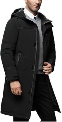Oanviso Hombres Chaquetas de Abrigo Largos con Capucha Casual Parka Chaqueta de Plumas Básica Abrigo de Invierno Manga Larga Down Jacket Chaqueta de Plumón C Negro XXL