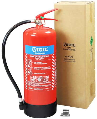 Vigil Dry Powder Fire Extinguisher 9kg - ABC Fire Extinguisher with Bracket - BS EN3 - High Performance for Industrial, Warehouse, Workshop, Electrical Fires - 5 Year Warranty