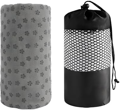 Toalla de Yoga Antideslizante Grip, Absorbente de Sudor Súper Suave Con Puntos de PVC Anti-Salto, Esterilla Plegable para Viajes, Deportes y Pilates (Gris)