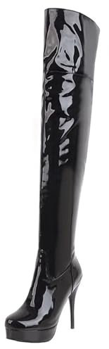 HSyc JRX Plateau Overknee Stiefel Lack Stiletto High Heels Langschaft Stiefel 38