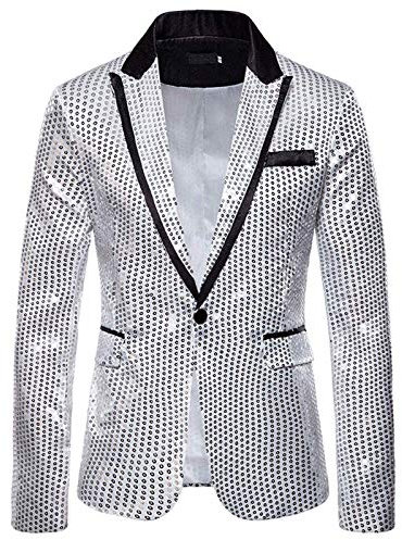 Faonkeew Herren Pailletten Sakko Gold Glitzer Blazer Slim Fit Hochzeit Mantel Langarm Mantel Anzug Herrenjacke Performance-Kostüm für Hochzeit und Party Formelle Kleidung für Herren