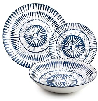IBILI - Service de table 12 pièces Zeeland, assiettes en porcelaine pour 4 personnes, Bleu