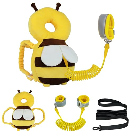 Mochila protectora para la cabeza del bebé con correa para niños pequeños, muñequera antipérdida, mochila de protección ajustable para la cabeza del niño, 3 en 1, bonito protector de cabeza para bebé