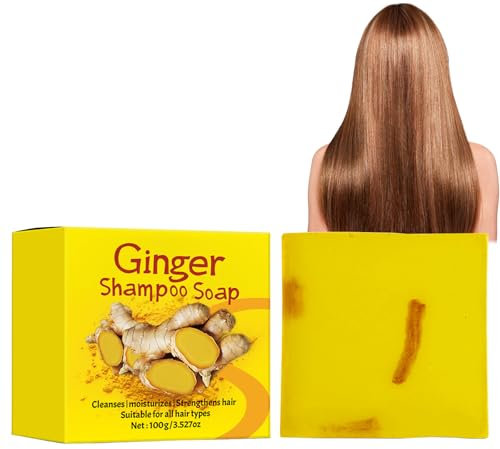 Eazerom 02 Sapone per Shampoo allo Zenzero,100g Sapone Per Shampoo,Shampoo per Capelli allo Zenzero, Shampoo solido per la Ricrescita dei Capelli allo Zenzero, Favorisce la Crescita dei Capelli