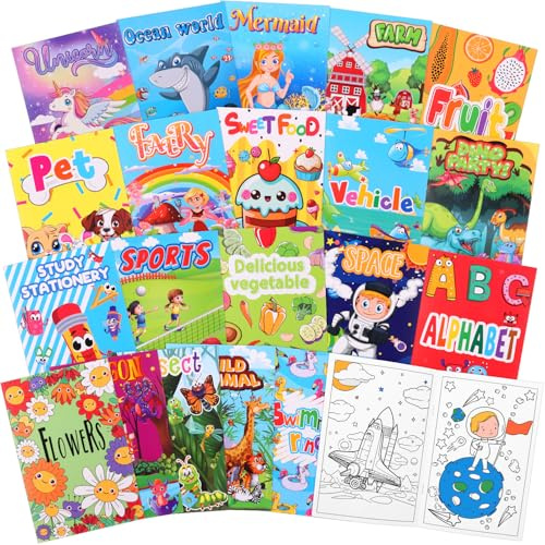 GSrenyu 20PCS Colouring Books for Children Ages 4-8, Mini Kids Coloring Books for Party Bag, Kids Activity Book for Girls and Boys Birthday Gift Classroom Prizes,Themes of Animal Space Ocean World