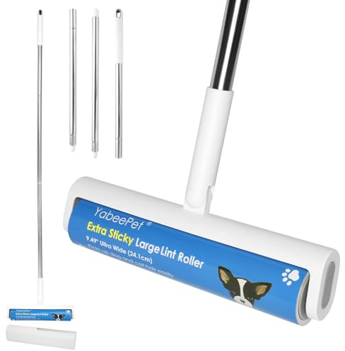 Rulli grandi per moquette, 24,1 cm, extra appiccicosi, con manico lungo 127 cm, per tappeti, divani, pavimenti, vestiti e pulizia dei peli di animali domestici (1 rullo)