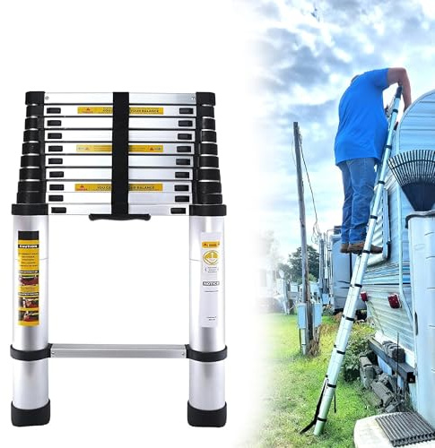 Telescopic Ladder - 3.2M Extendable Step Ladders with Non-Slip Feet, 10.5ft Aluminium Heavy Multi Folding Extension Adjustable Height for Attic Stair Roof Hatch Access Garden Window Outdoor Home